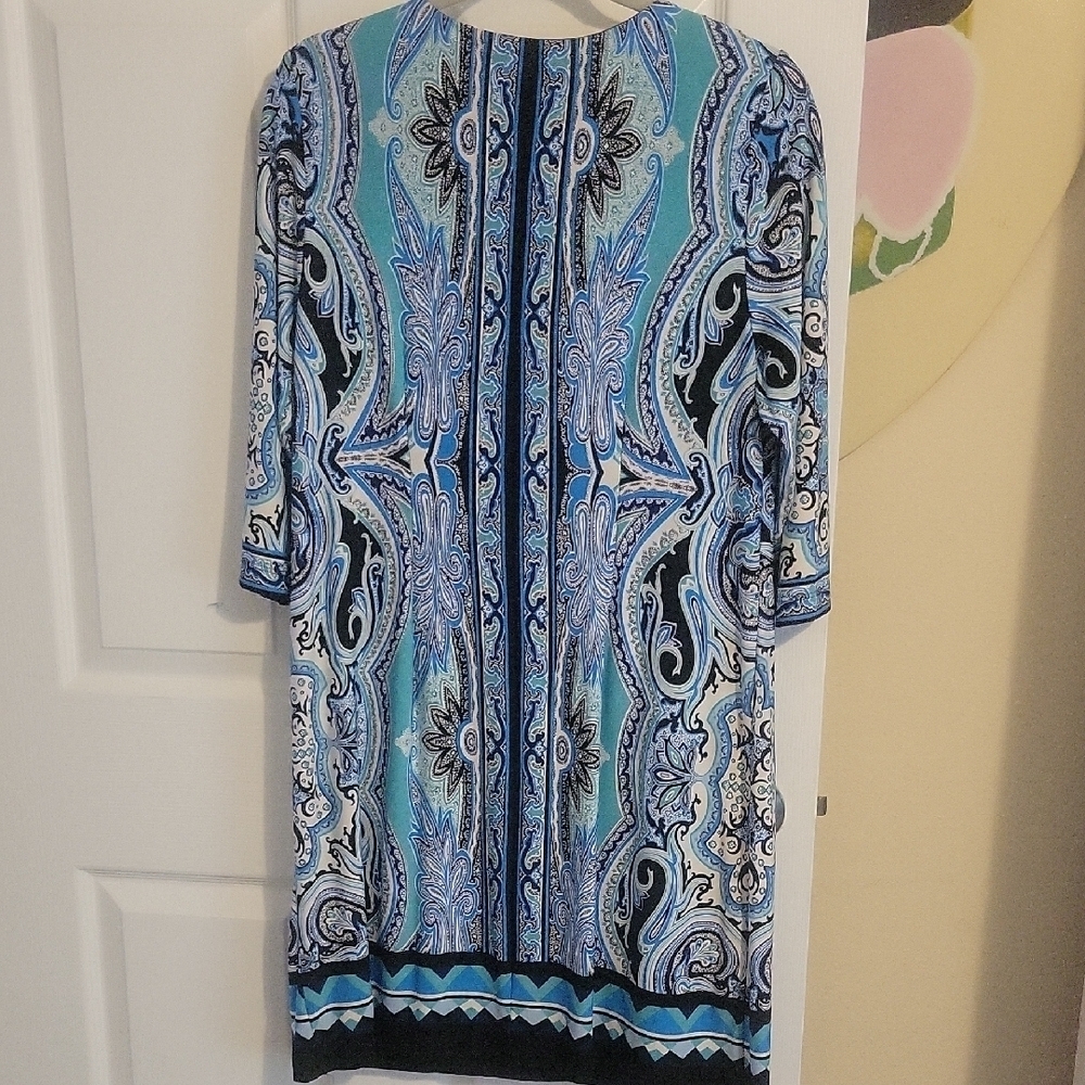 Studio One turqouis 3/4 sleeve shift keyhole neckline Dress SzPL - Picture 5 of 5